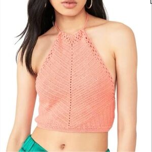 Intimately Free People NWT Coral Know Better Crochet Halter Sweater Small
